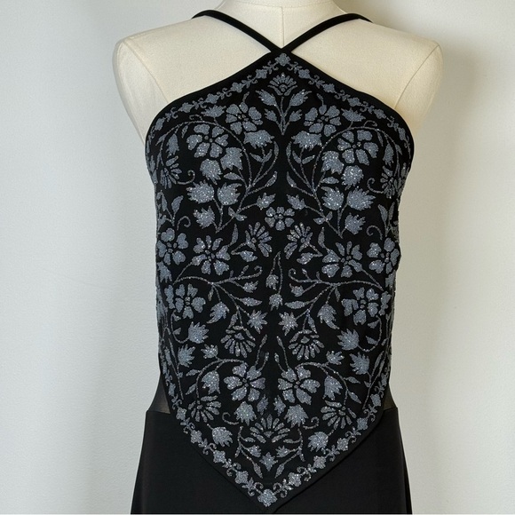 TADASHI Designer Gown Halter Neck Beaded Appliqué Sheer Waist Women’s Medium - Picture 2 of 14